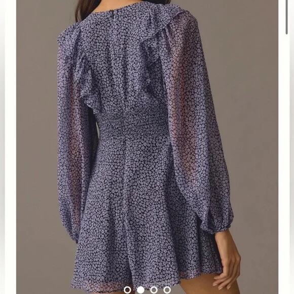 Hutch Floral Print V-Neck Ruffled Purple Long Sleeve Romper Large - Picture 4 of 11